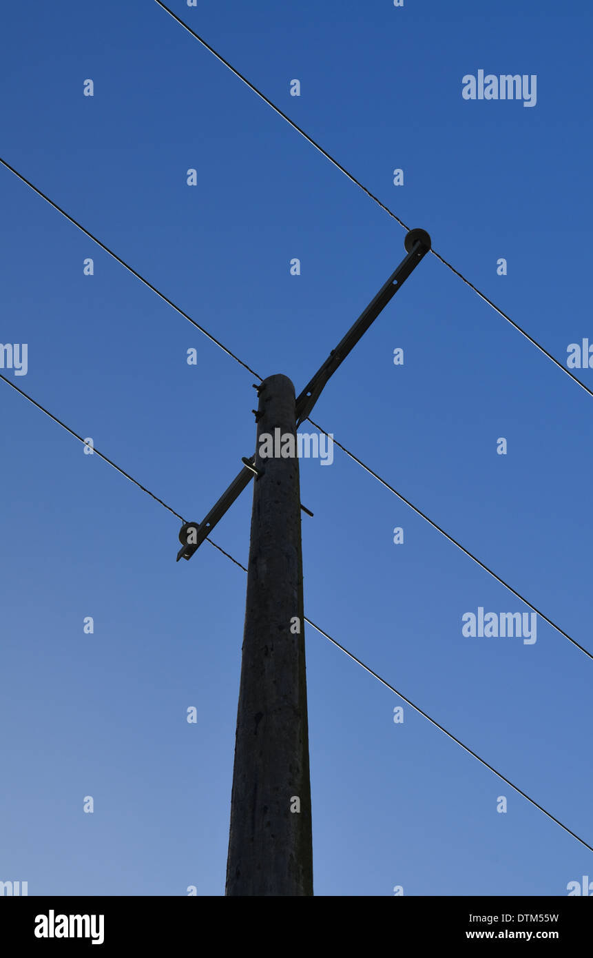 Electricity pole with wires in the uk. Stock Photo