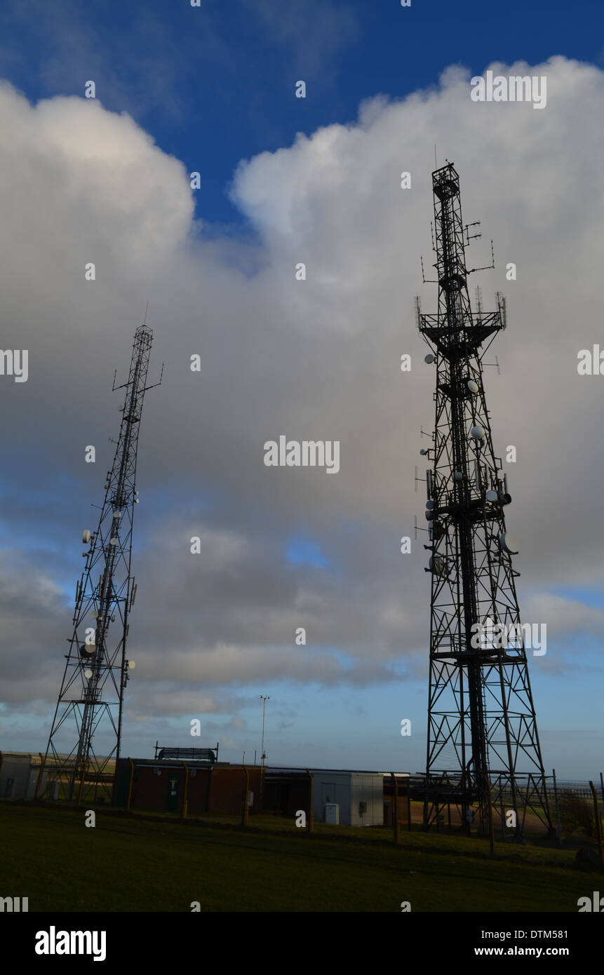 Communication masts on Firle Beacon Sussex England. Stock Photo