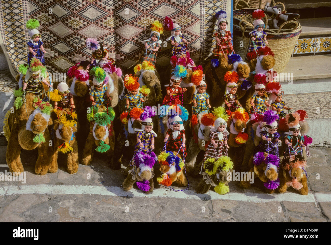 Tunisia, Sidi Bou Said. Stuffed Camels and Dolls. Stock Photo