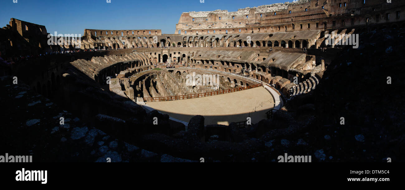 Rome, Italy. Panoramic view of interior of Colosseum in Rome, Coliseum or Flavian Amphitheatre, Roman Amphiteatre. Credit: ABEL F. ROS/Alamy Stock Stock Photo