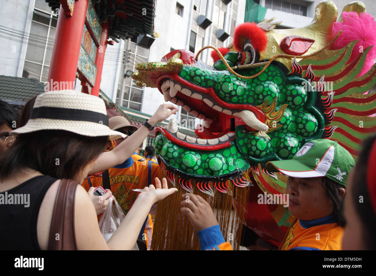 Chinese dragon dance perform during Vegetarian festival in Bangkok's Chinatown ,Thailand Stock Photo