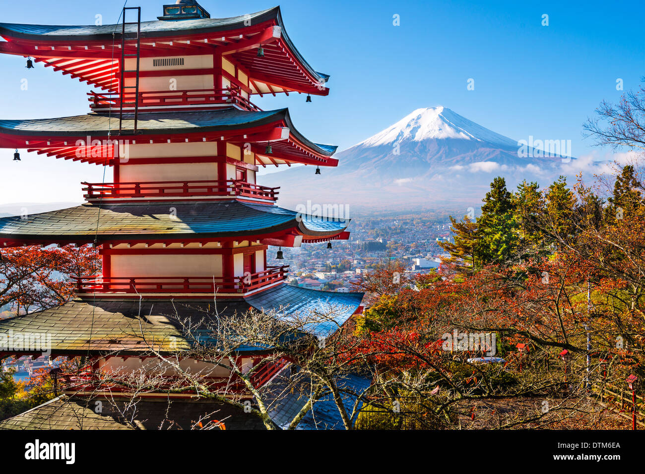 Fuji Mountain and Chureito Pagoda in Japan. Stock Photo