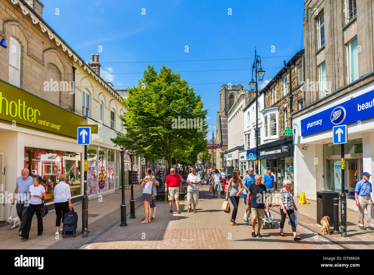 Shops on Cambridge Street in the town centre, Harrogate, North Yorkshire, England, UK Stock Photo