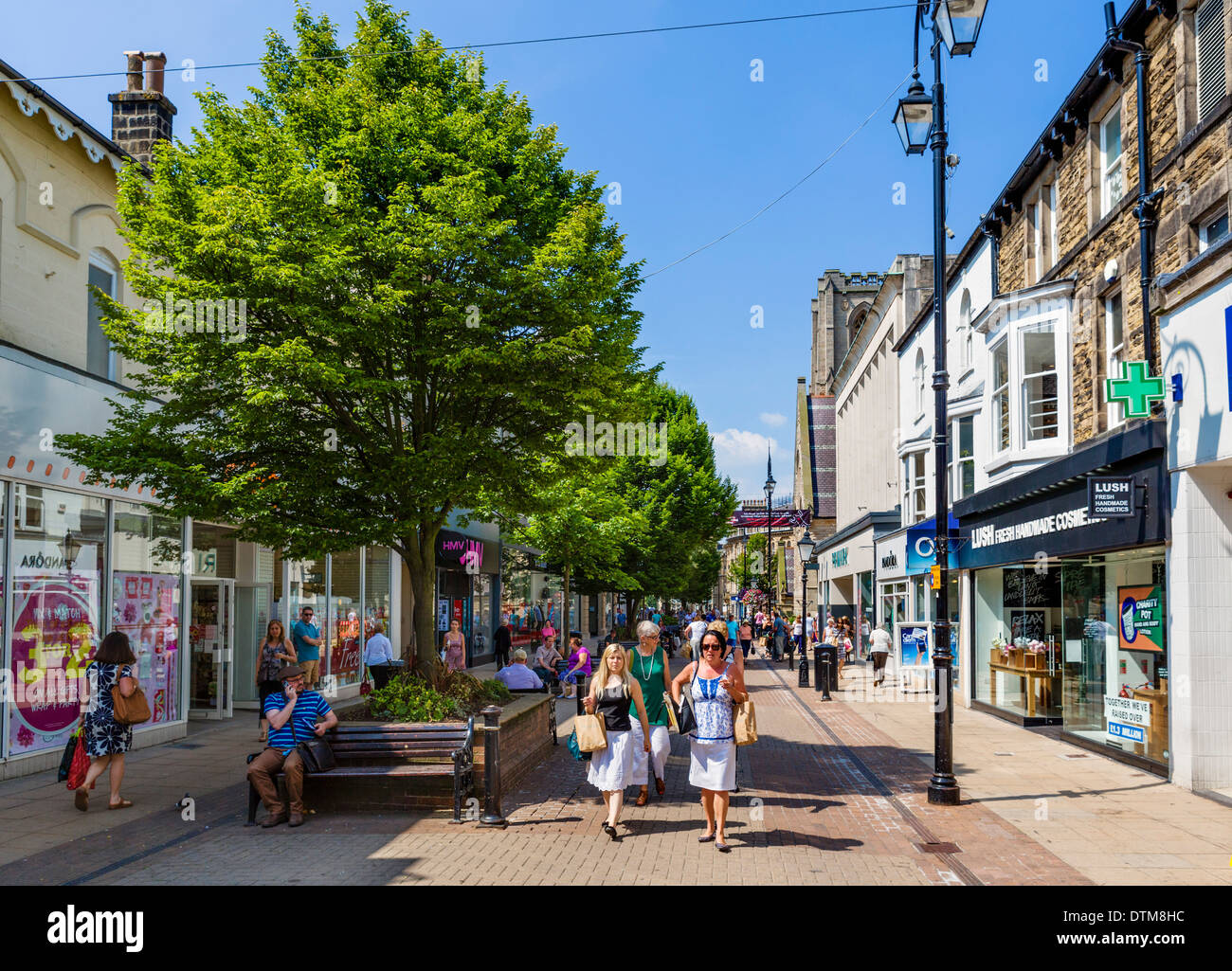 Shops on Cambridge Street in the town centre, Harrogate, North Yorkshire, England, UK Stock Photo