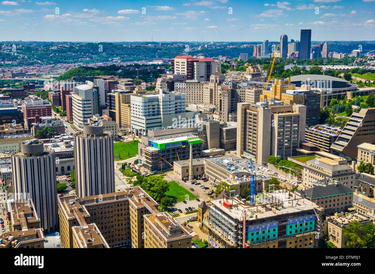 PIttsburgh, Pennsylvania, USA skyline over the Oakland District. Stock Photo