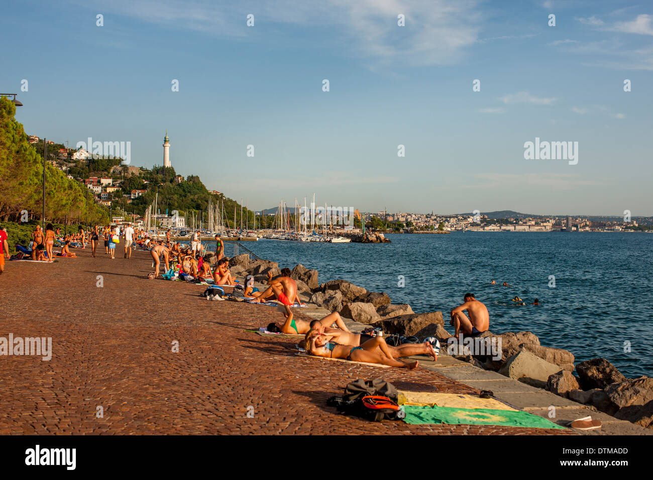 The beautiful city of Trieste planted in front of the Adriatic Sea Stock Photo
