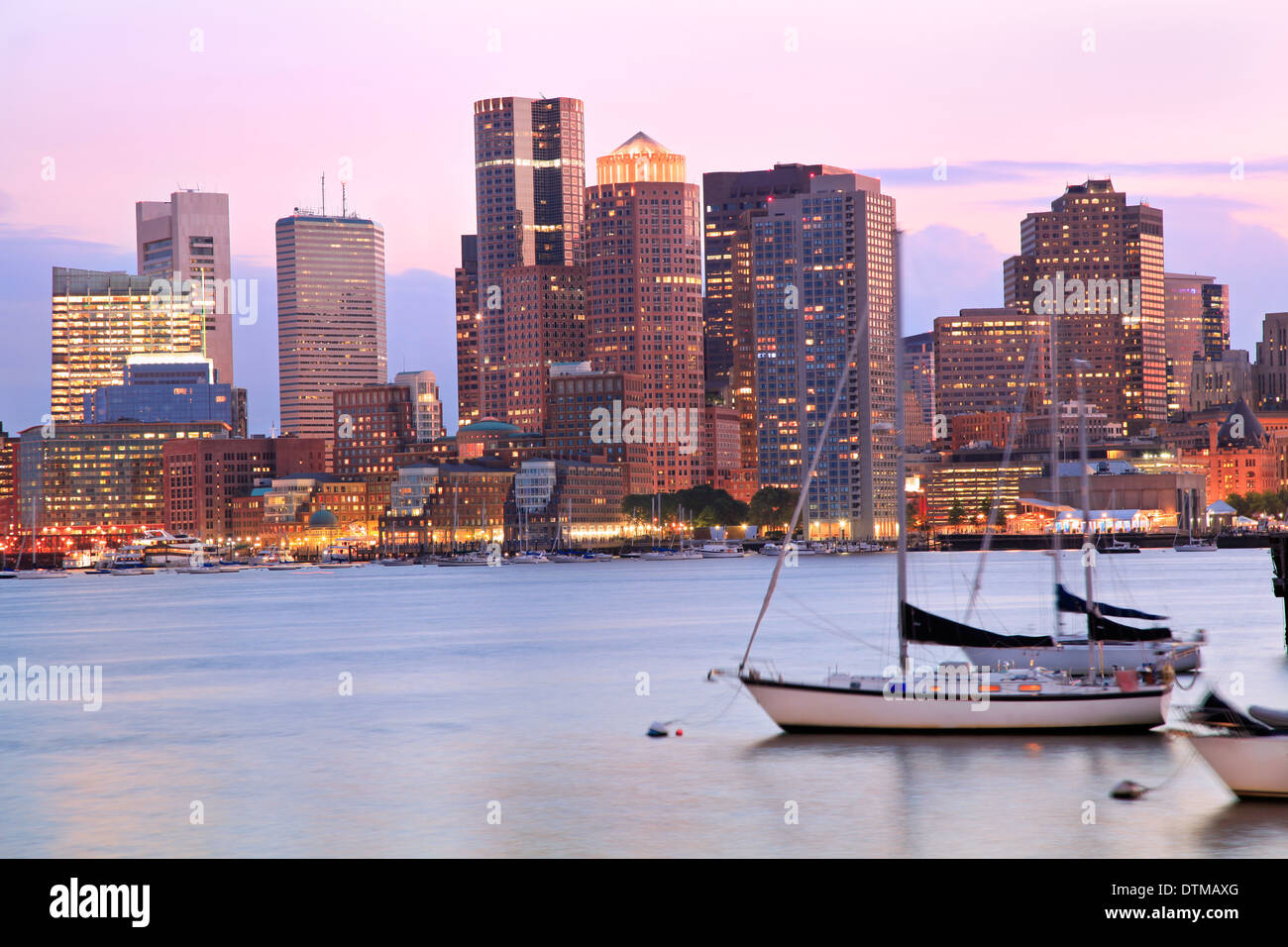 Boston skyline at dusk, Atlantic Ocean Stock Photo Alamy