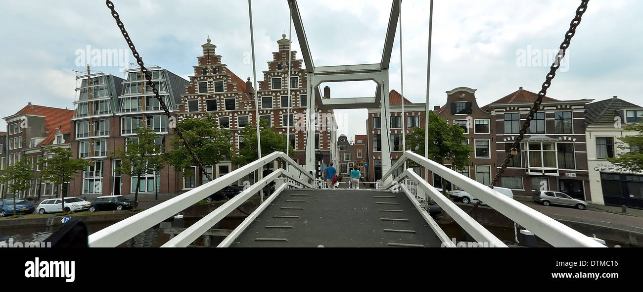 Gravestenenbrug, a famous drawbridge across River Spaarne, Haarlem, North Holland, The Netherlands. Stock Photo