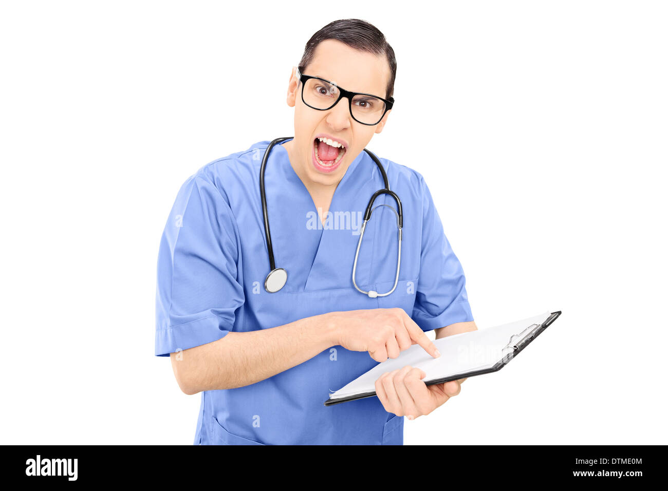 Furious male doctor screaming Stock Photo