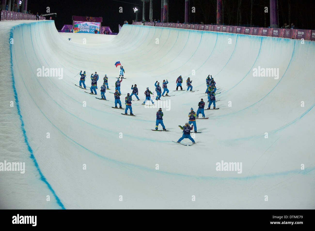Rosa Khutor, Sochi, Russia. 20th Feb, 2014. A heart is formed by the 'slippers' for Sarah Burke who helped get skiing into olympics, but died in ski halfpipe accident Credit:  Action Plus Sports/Alamy Live News Stock Photo
