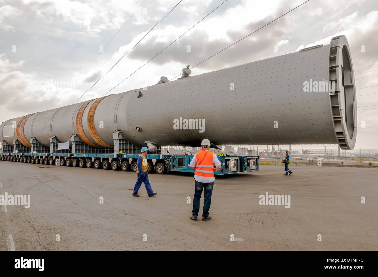 Transporting mega installation to refinery Stock Photo
