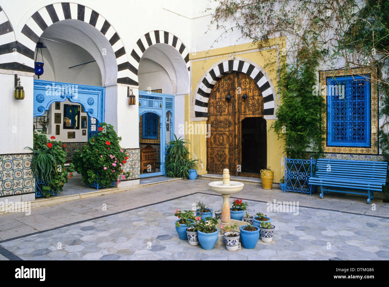 Tunisia, Sidi Bou Said. Courtyard of Dar Annabi, a Private Home open
