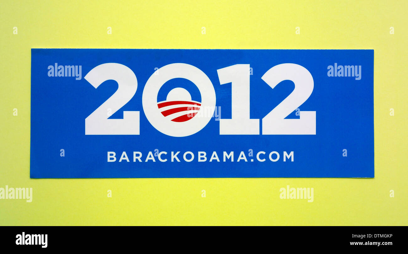 A vehicle bumper sticker for the 2012 United States presidential election promotes Democratic candidate Barack Obama by giving his Web site address. Stock Photo