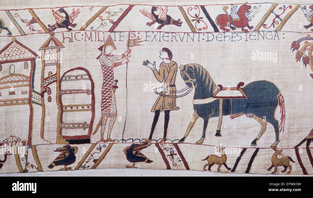 Detail of the Bayeux Tapestry depicting the Norman invasion of England in the 11th Century Stock Photo