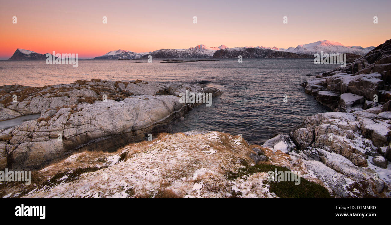 A view towards Haja from Sommaroy near Tromso, Norway Stock Photo