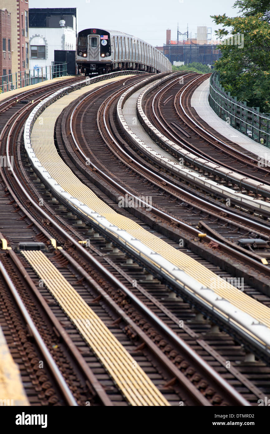 Subway N train in Queens, New York. Stock Photo