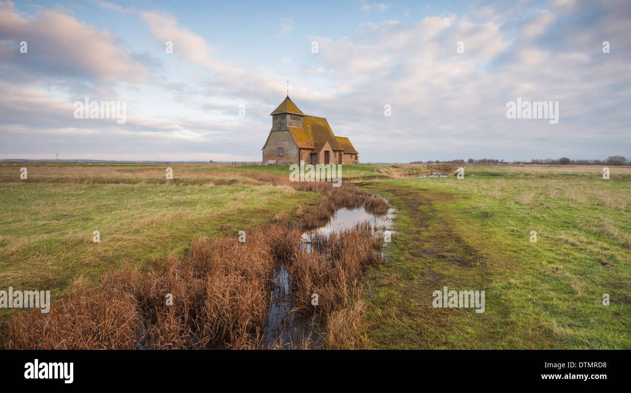 Church of St Thomas a Becket or Fairfield Church, located out on the Romney Marsh in Kent, England Stock Photo