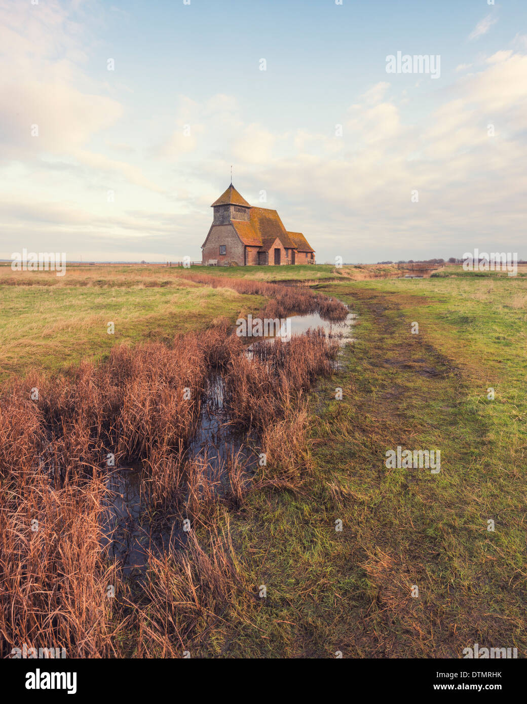Church of St Thomas a Becket or Fairfield Church, located out on the Romney Marsh in Kent, England Stock Photo