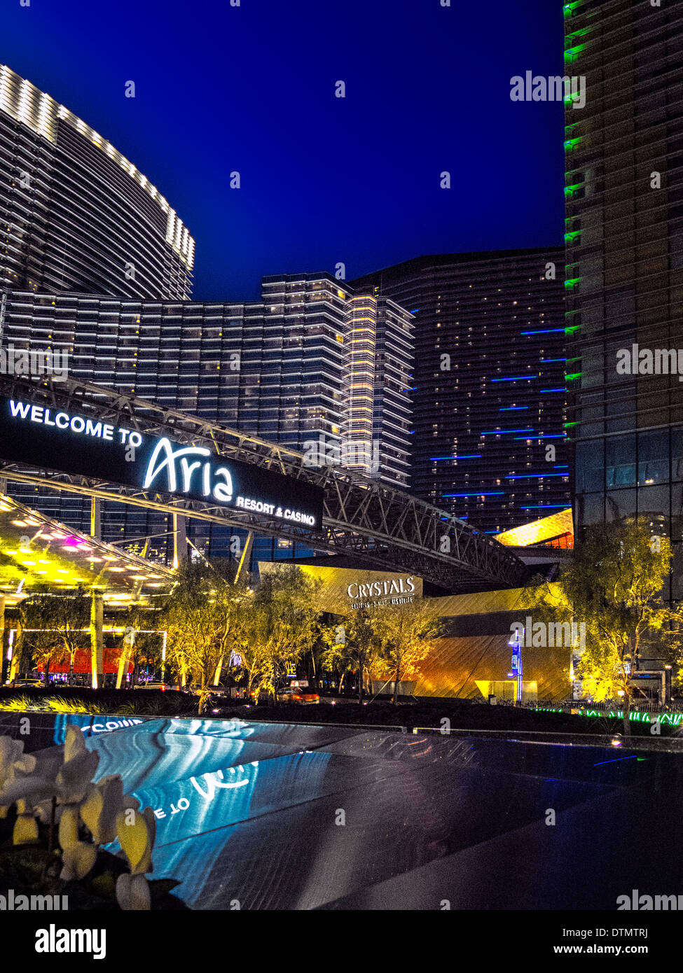 A dramatic night time view of the Aria Resort and Casino,Las Vegas Nevada Stock Photo
