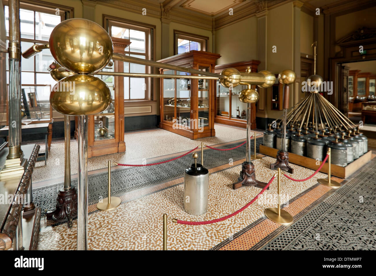Van Marum's  large electrostatic generator, a large handcrafted mechanical instrument in the Teylers Museum instrument room. Stock Photo
