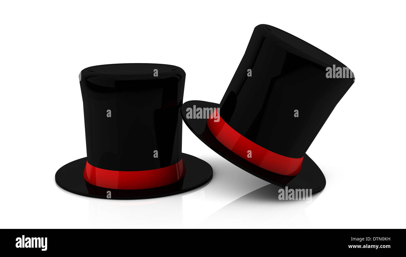 Two black top hat in 3d on white background Stock Photo - Alamy