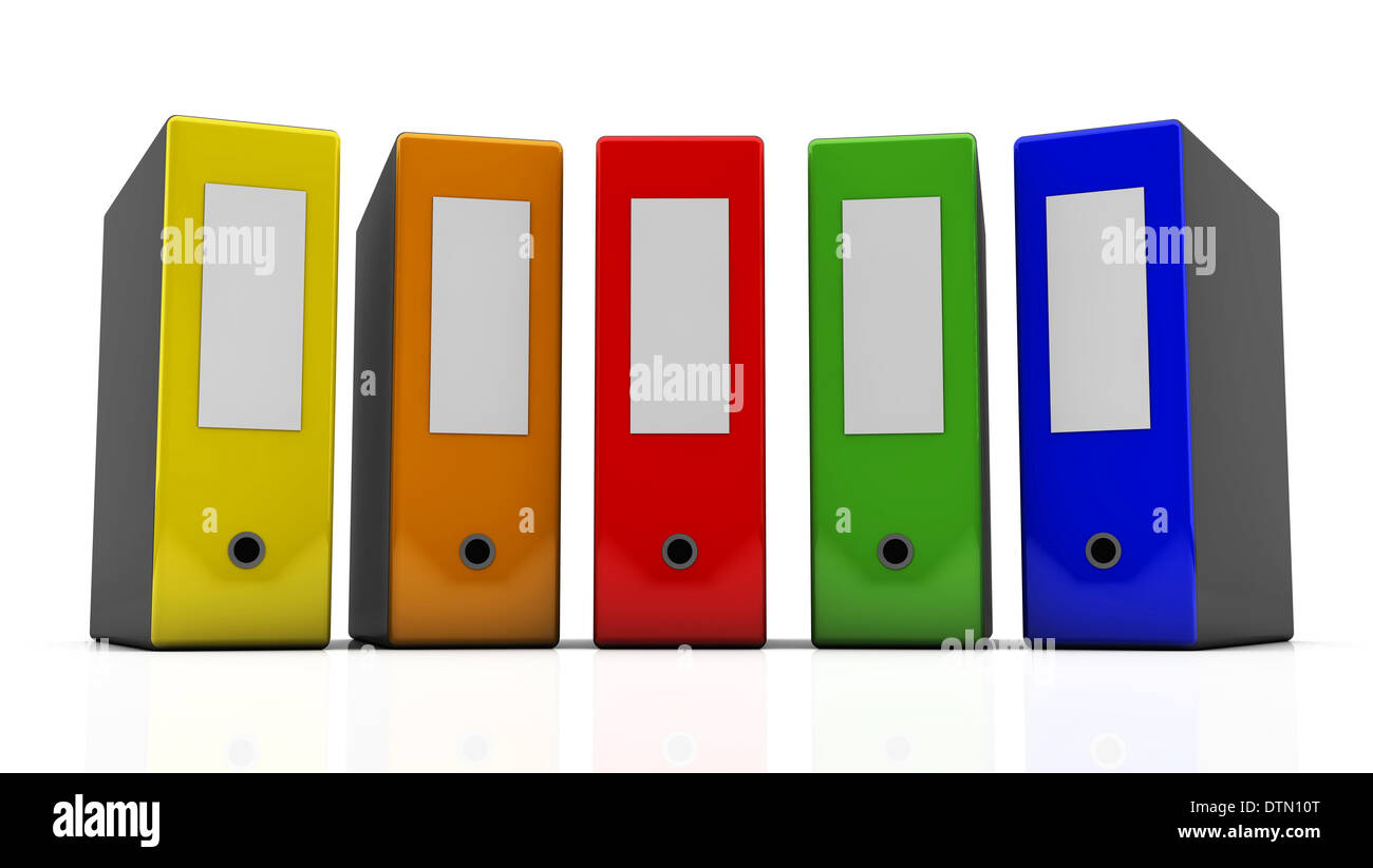Several multicolored file folders on white background in 3d Stock