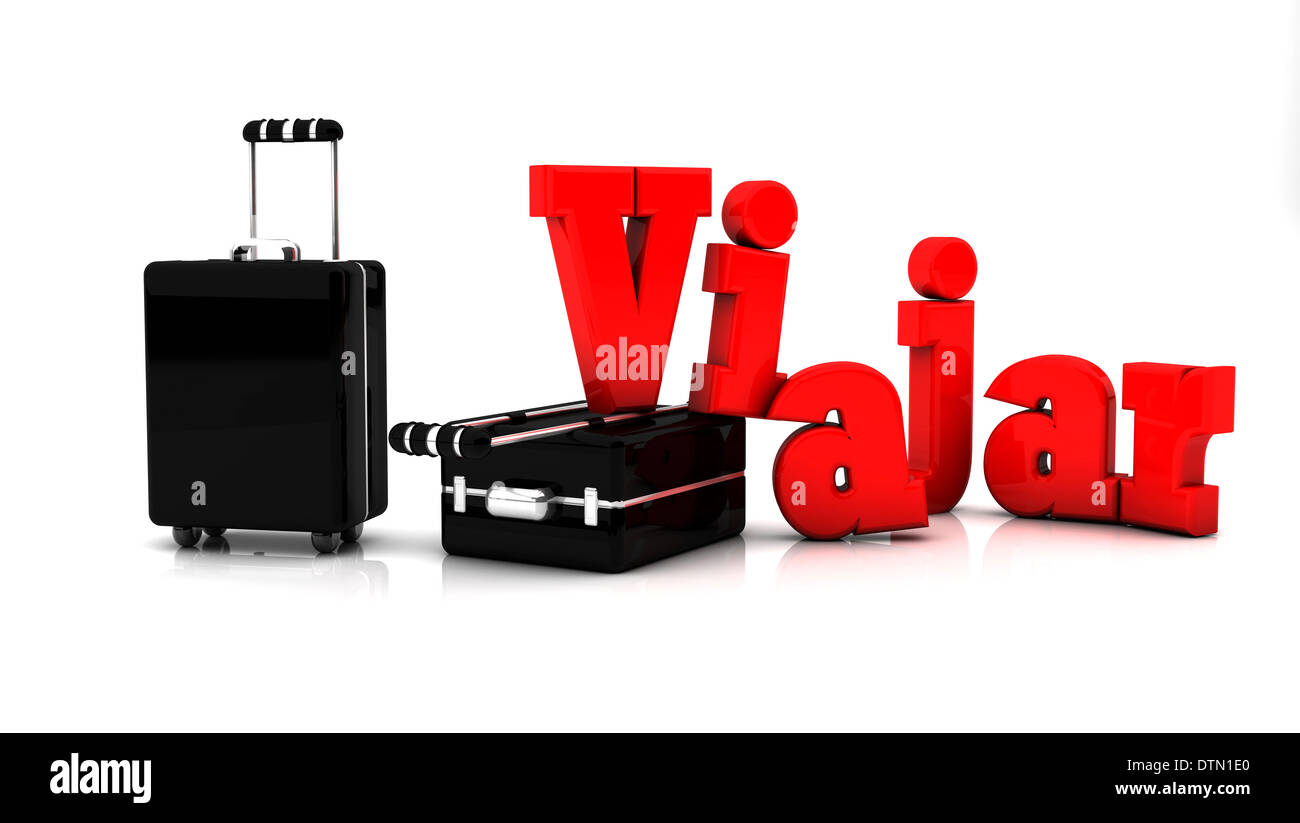 3d suitcase and travel in spanish Stock Photo Alamy