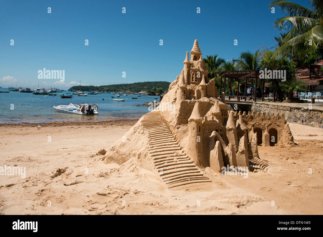 Brazil, Rio de Janeiro, Buzios. Sand castle on beach. Stock Photo