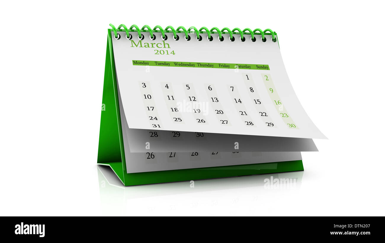 Design of a calendar month of march 2014 in English Stock Photo 