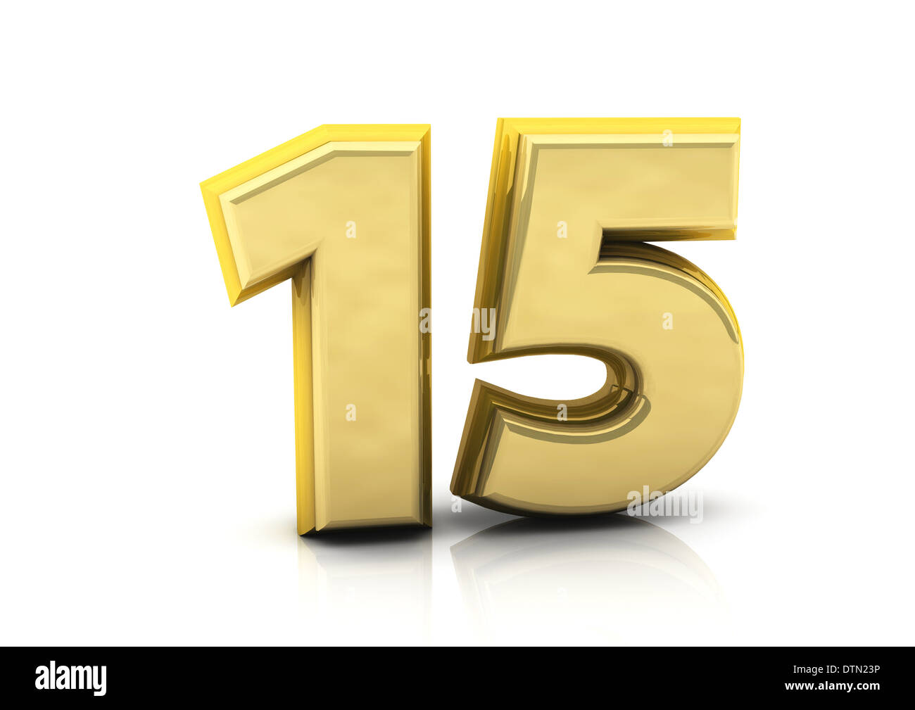 3d number fifteen gold on white background Stock Photo