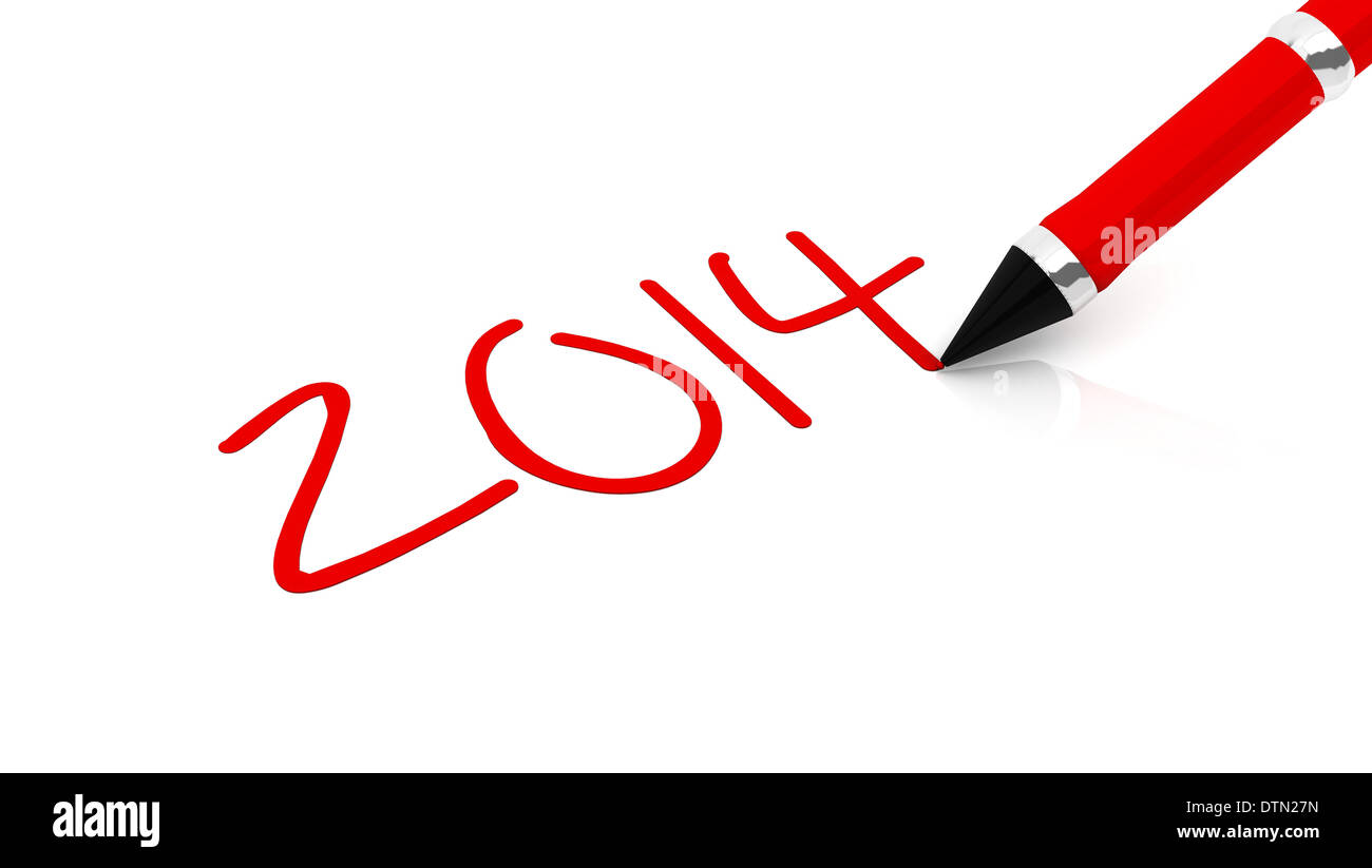 2014 written with red pen Stock Photo - Alamy