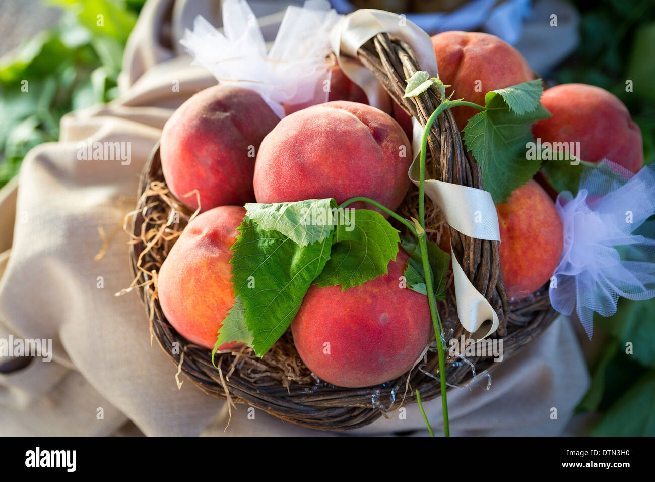 Local organic peaches Stock Photo