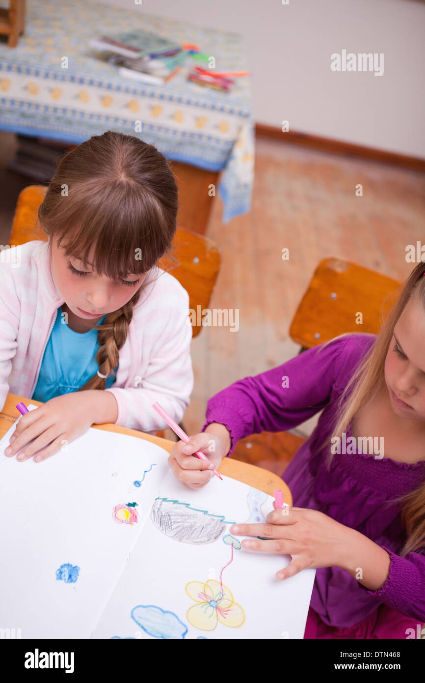 Portrait of a schoolgirls drawing Stock Photo - Alamy