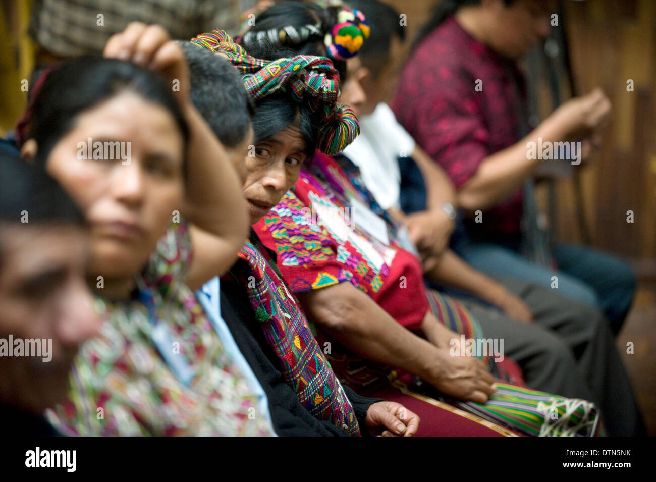 The Guatemala Indigenous await Efrain Rios Montt Genocide trial in the Supreme Court of Justice Guatemala City. Stock Photo