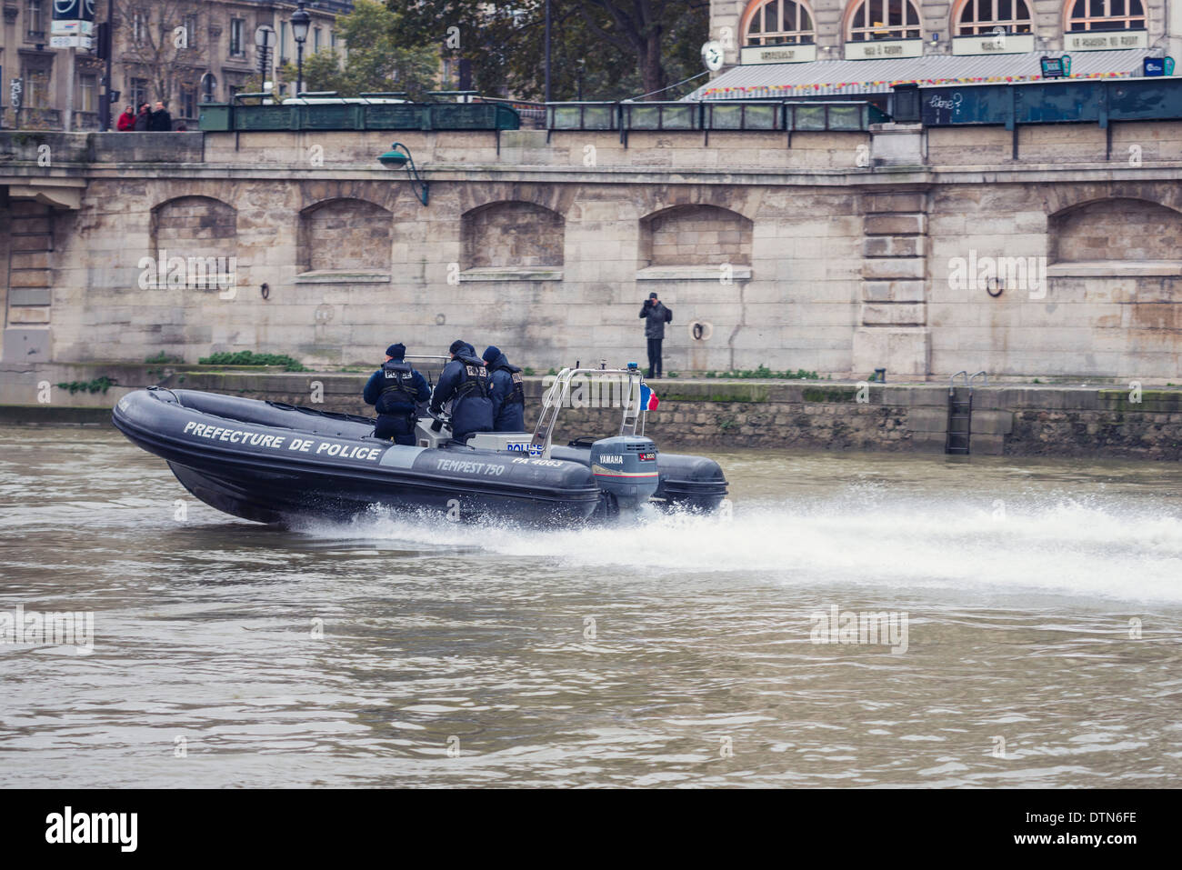 The Prefecture de police in a high powered rigid inflatable boat on the ...