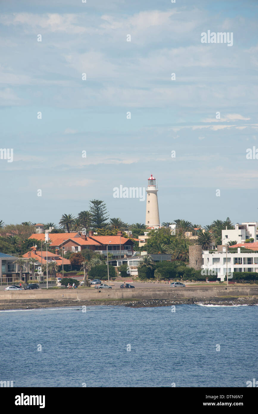 Uruguay, Punta del Este. View of the coastal area of the popular resort city of Punta del Este. Lighthouse (faro), circa 1860. Stock Photo