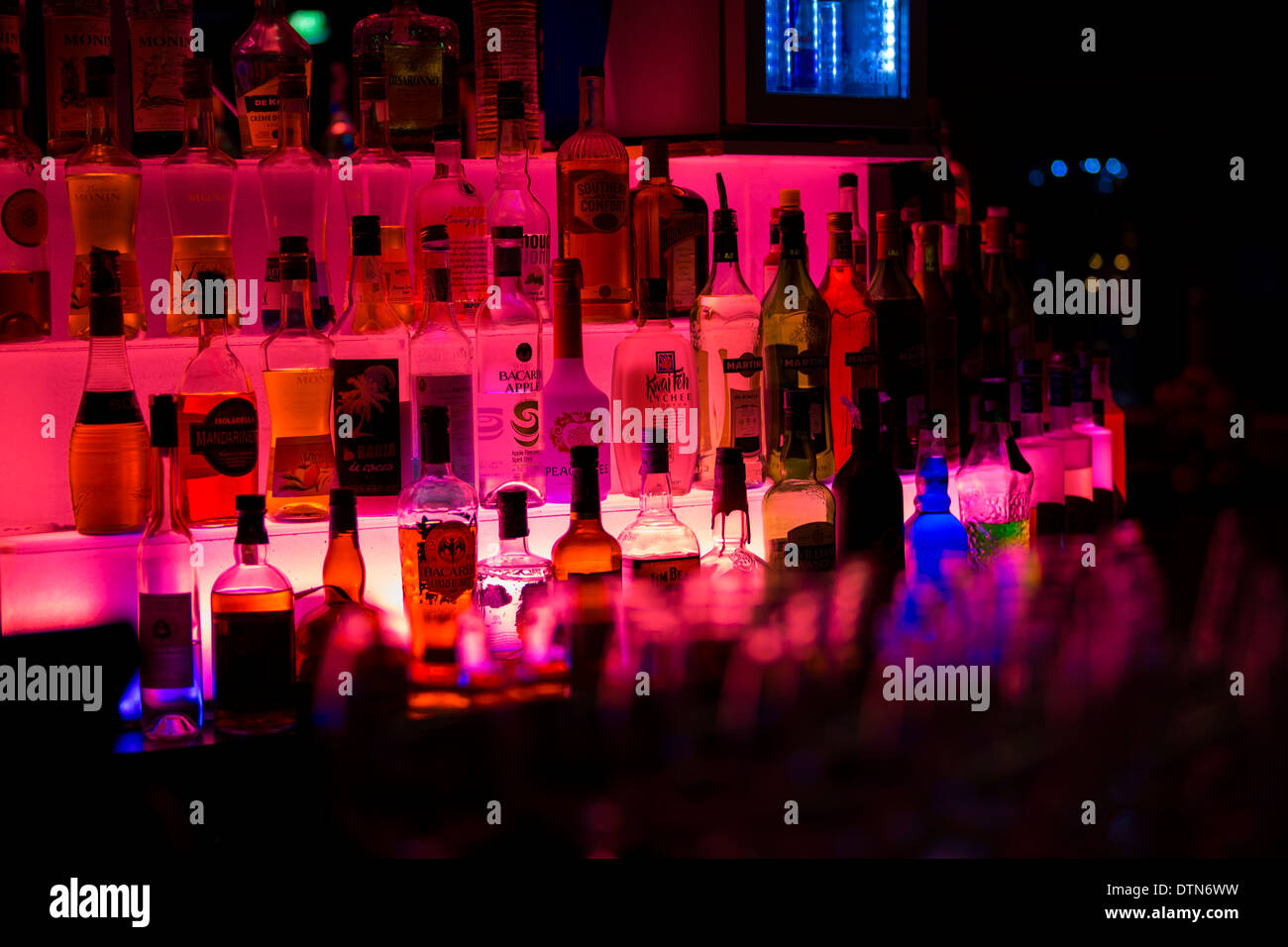 Night club alcohol bottles Stock Photo