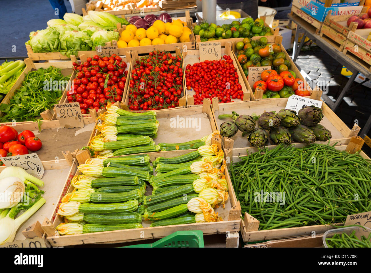 Vegetables on sale at an Italian fruit and vegetable market Stock Photo
