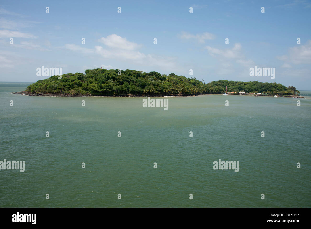 French Guiana, Salvation Islands. Overview of Ile Royale home to the