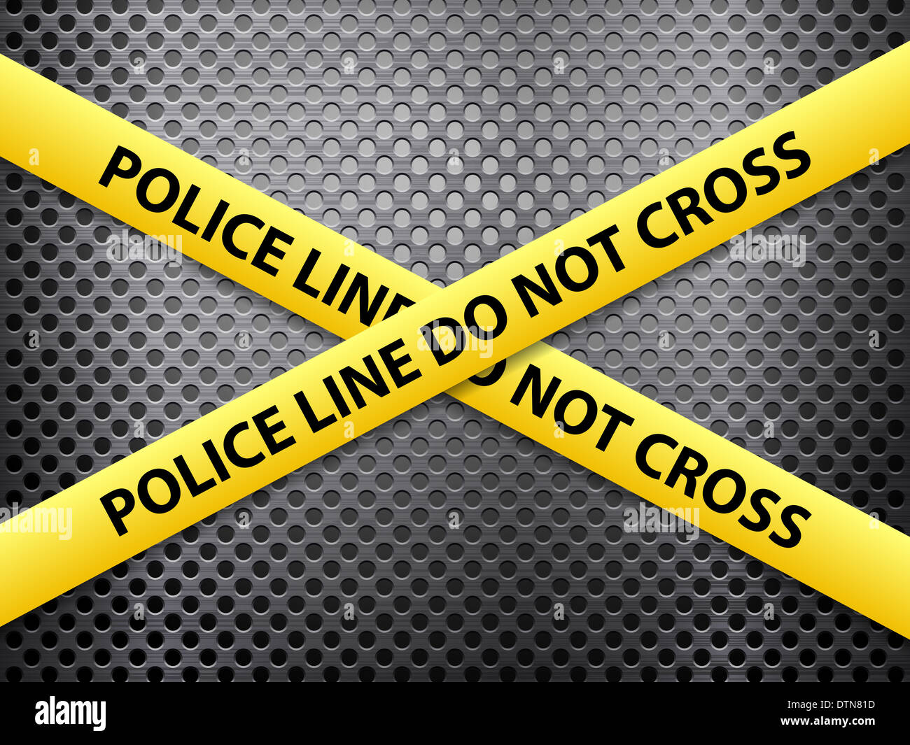 Yellow police line tape on a metal background Stock Photo - Alamy