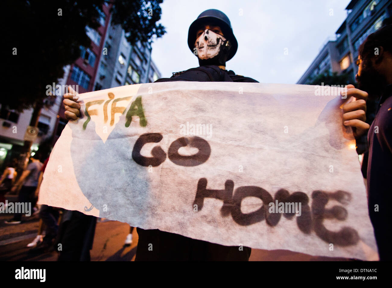 FIFA go home - Demonstration in Rio de Janeiro against realization of 2014 Soccer Wold Cup in Brazil, June, 30th, 2013 Stock Photo
