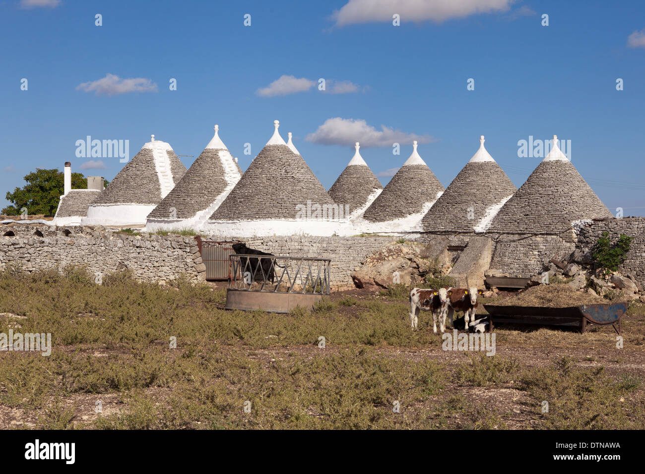 Farm in Apulian countryside with typical buildings (trulli). Itria Valley, Italy Stock Photo
