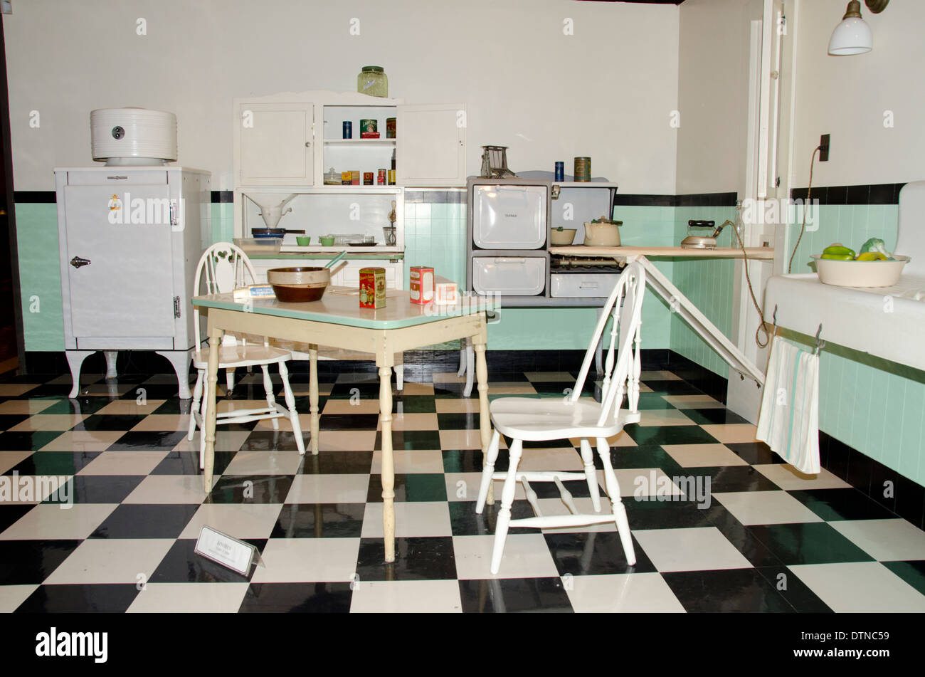 Michigan, Dearborn. Henry Ford Museum, National Historic Landmark. 1930's middle-class American kitchen. Stock Photo