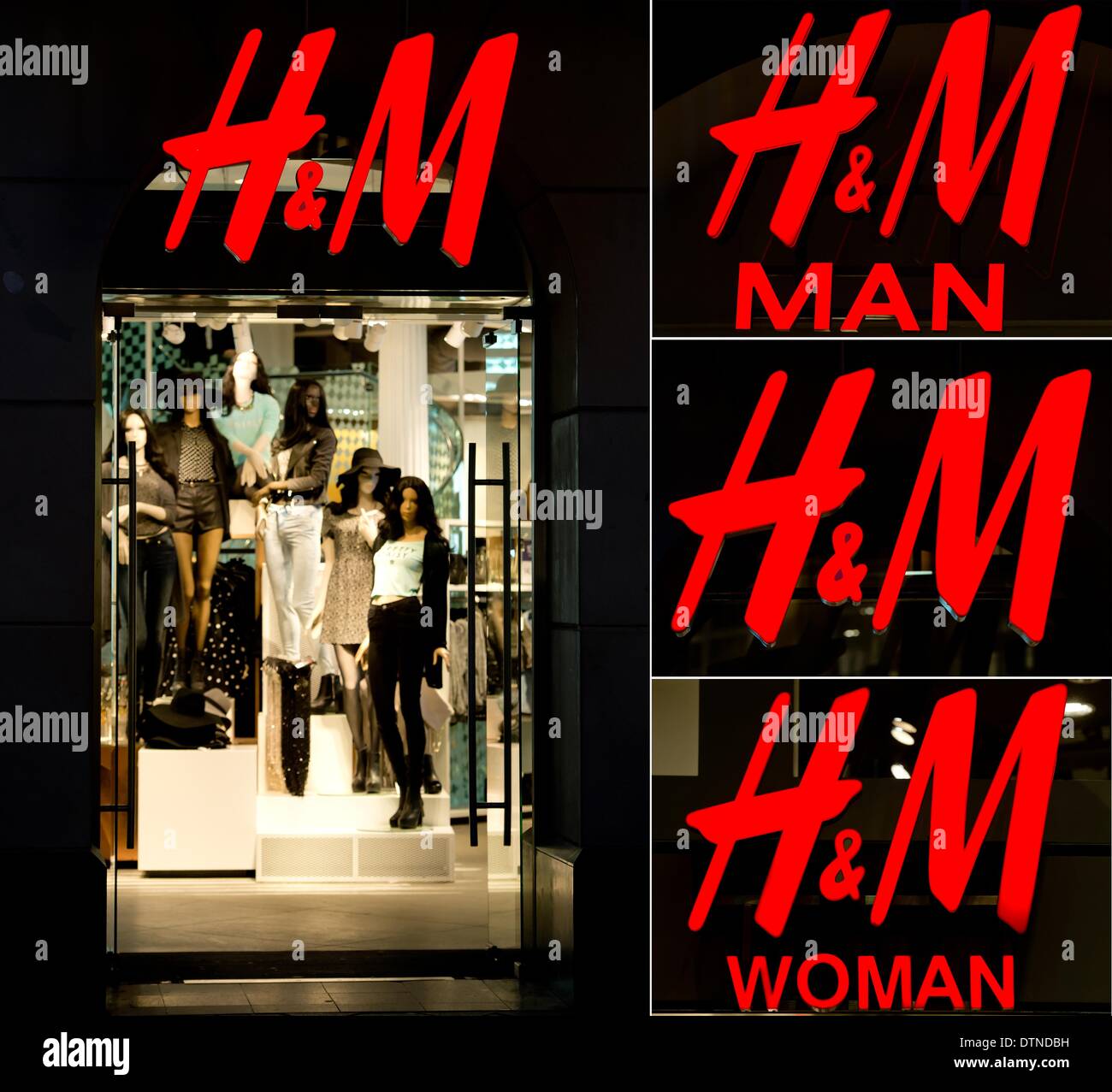 The logo of fashion chair Hennes and Maurtiz Man (H&M) at store in Munich,  Germany, 21 February 2014. Photo: SVEN HOPPE Stock Photo - Alamy