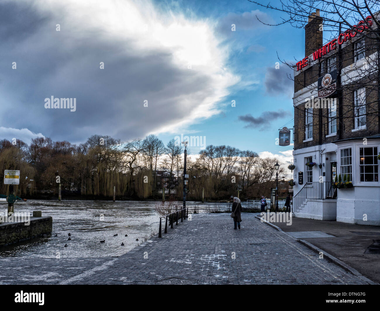 "The White Cross" pub and dramatic cloudy sky Richmond upon Thames