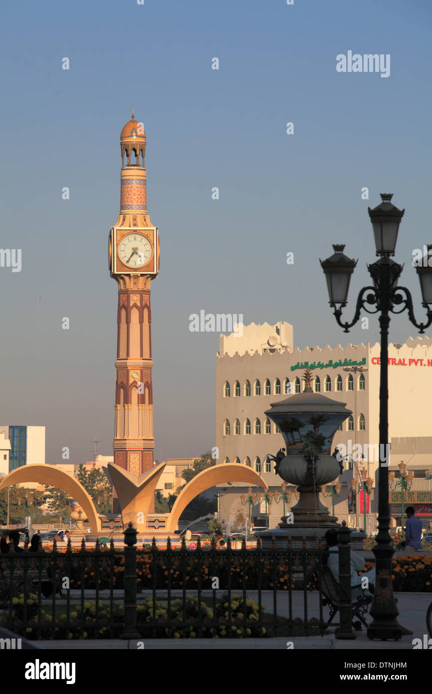 United Arab Emirates, Sharjah, Al Zahra Square, clock tower Stock Photo