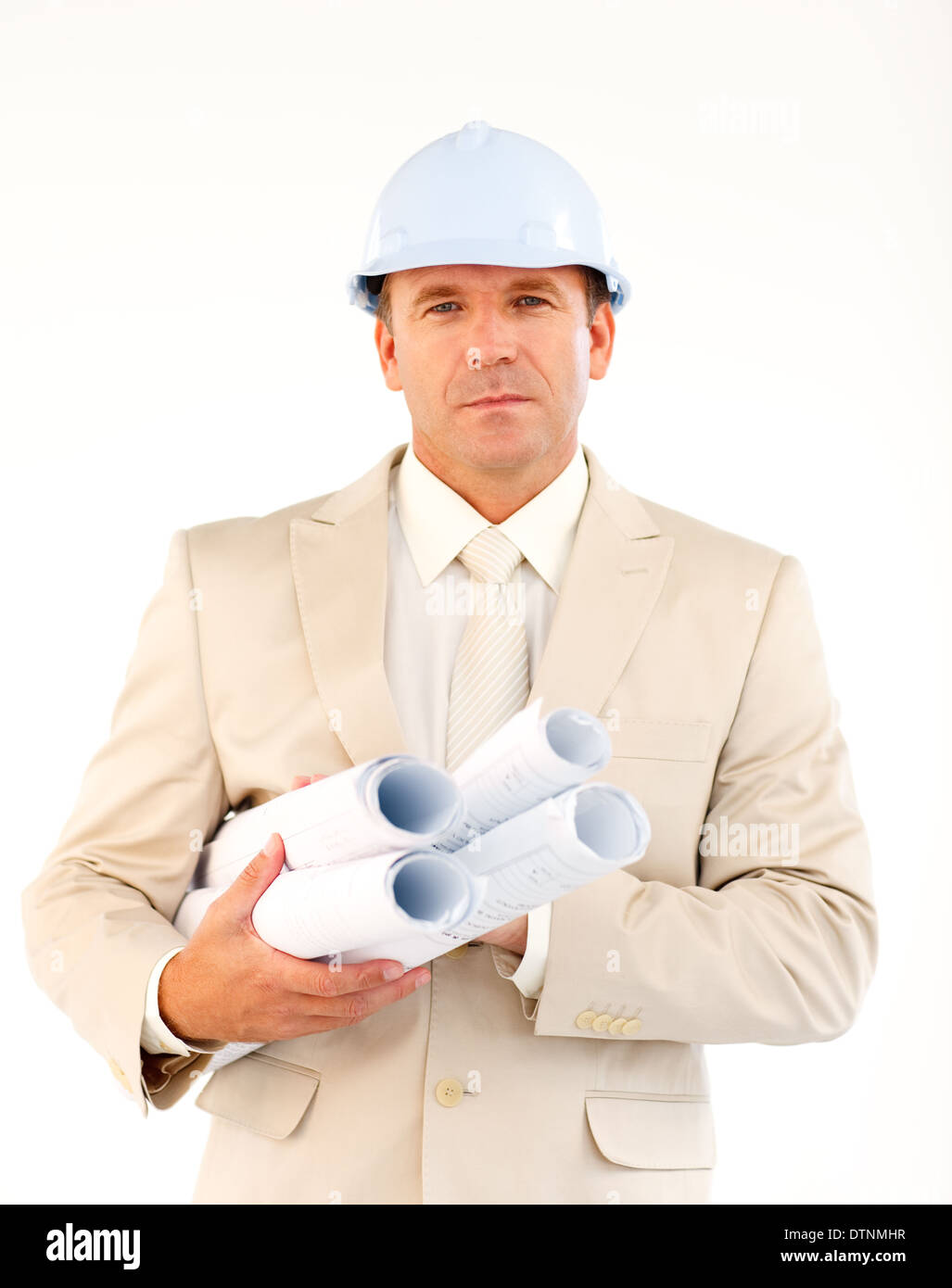 Handsome architect holding blueprints Stock Photo Alamy