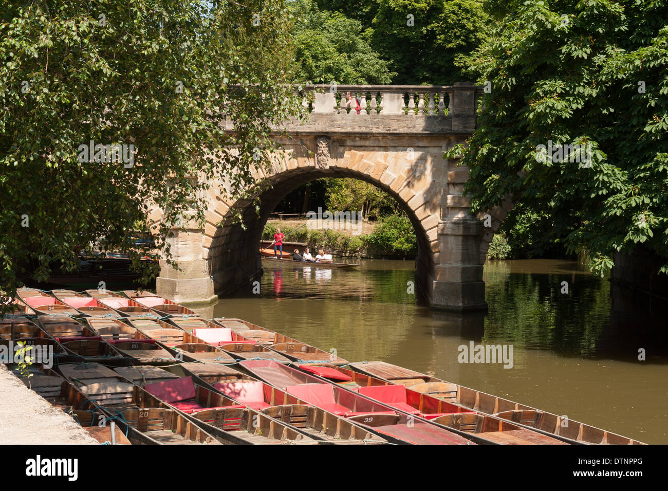 View of Magdalen Bridge with punts in Oxford. Stock Photo