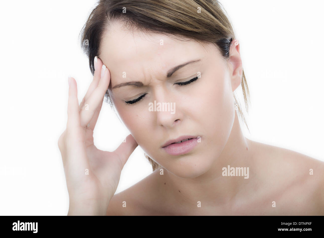 Sad Young Woman with a Headache Stock Photo