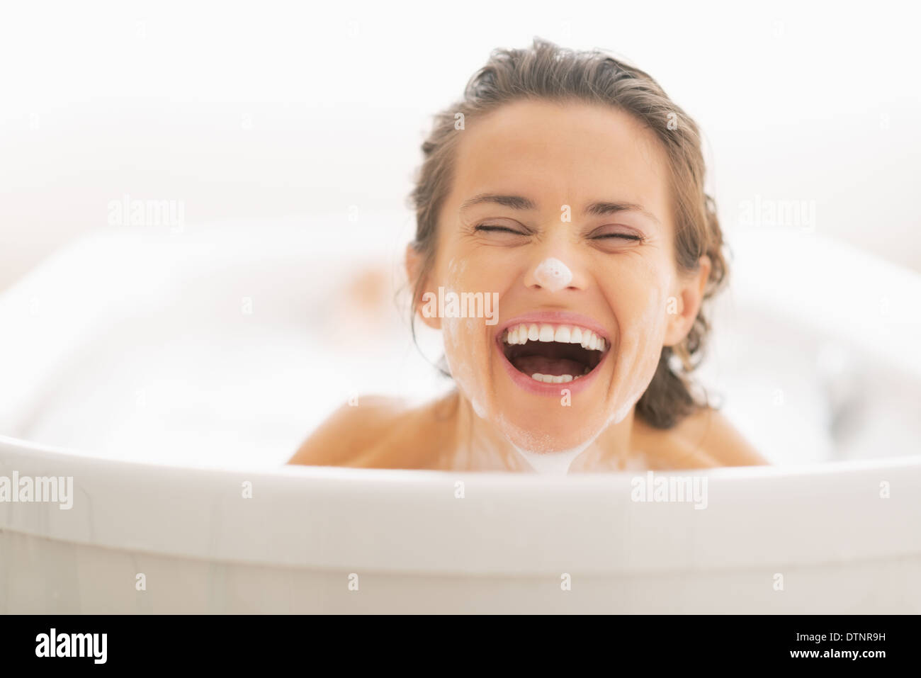 Woman foam face wash hi-res stock photography and images - Alamy